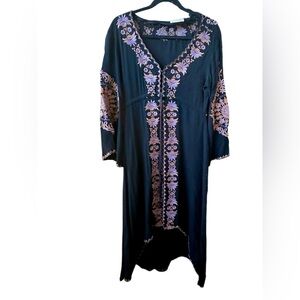 R. vivimos size 4/6 embroidered drawstring bust high low hem dress